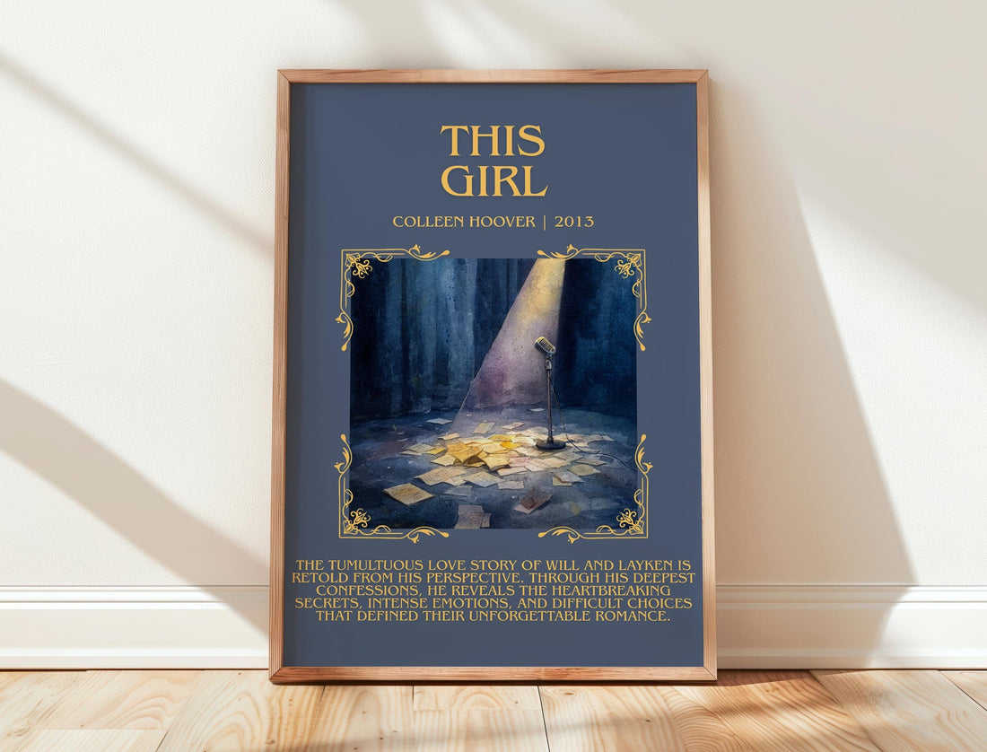 This Girl minimalist print in frame leaning in hallway – romance wall art (mockup)