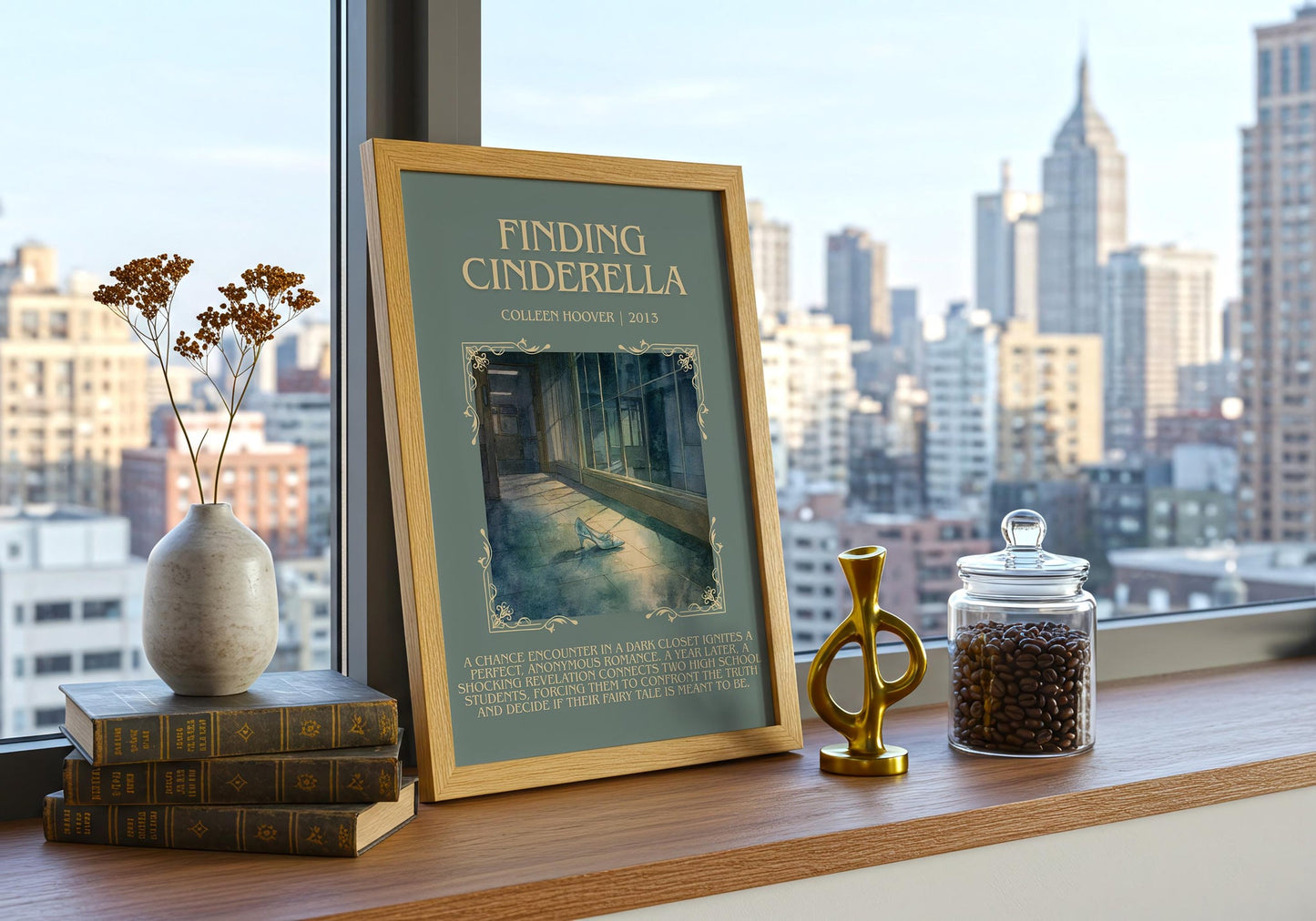Finding Cinderella minimalist print framed by window – literary home decor