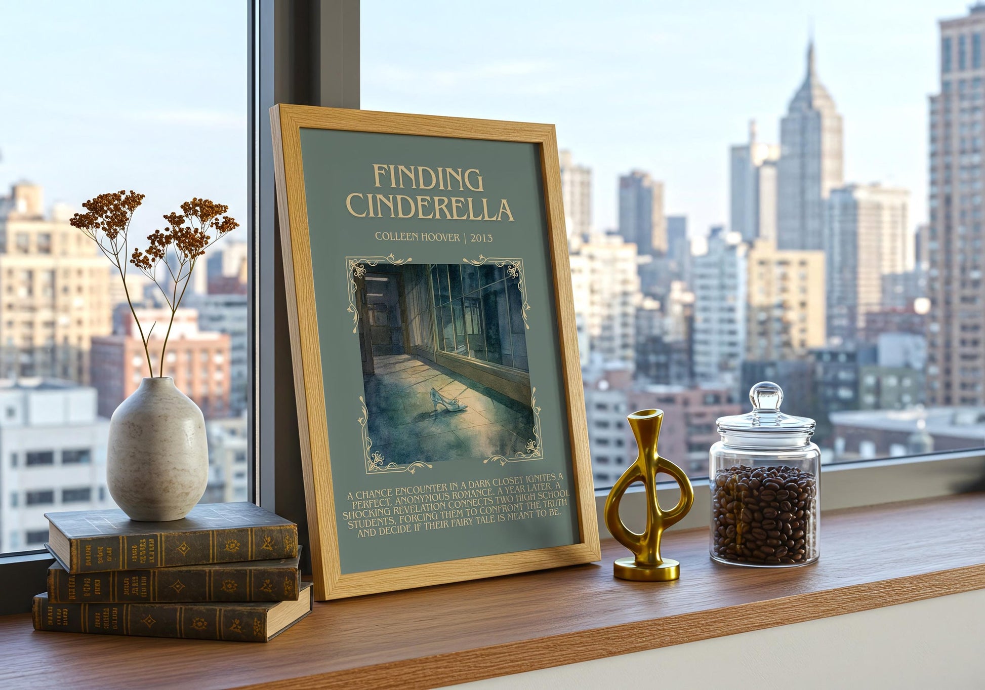 Finding Cinderella minimalist print framed by window – literary home decor