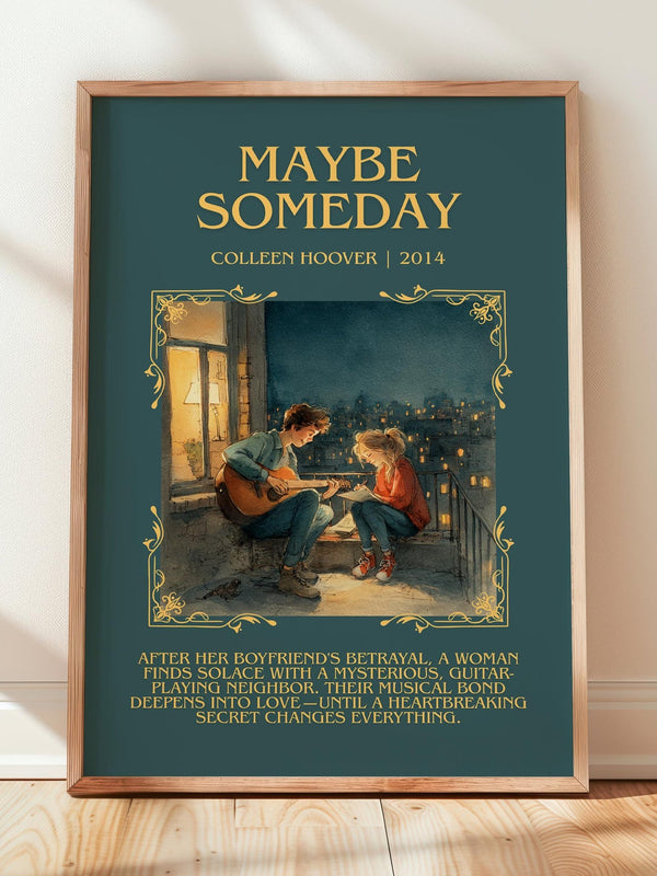 Maybe Someday minimalist print in frame leaning in hallway – romance wall art