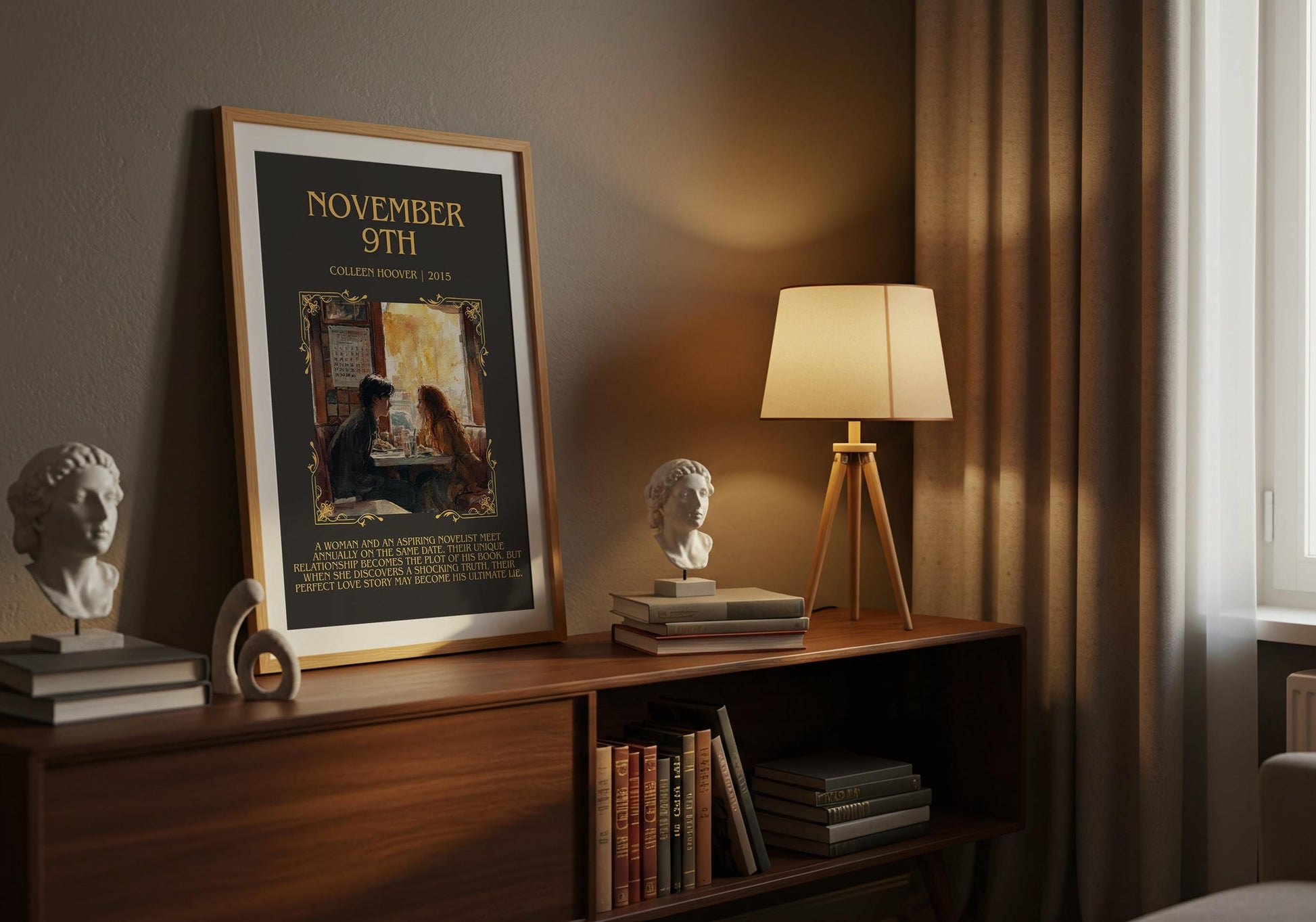 November 9 minimalist print on bookshelf – Colleen Hoover fan gift