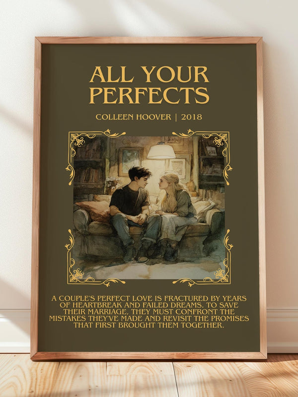 All Your Perfects minimalist print in frame leaning in hallway – romance wall art