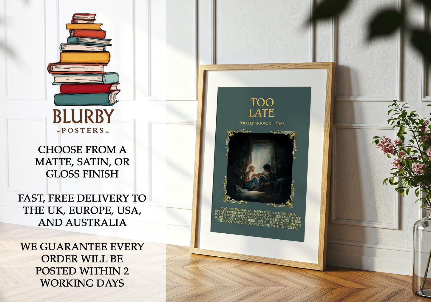 Too Late by Colleen Hoover | Book Poster | Literary Art Gift For Book Lover | Novel Inspired Wall Art | Free Delivery