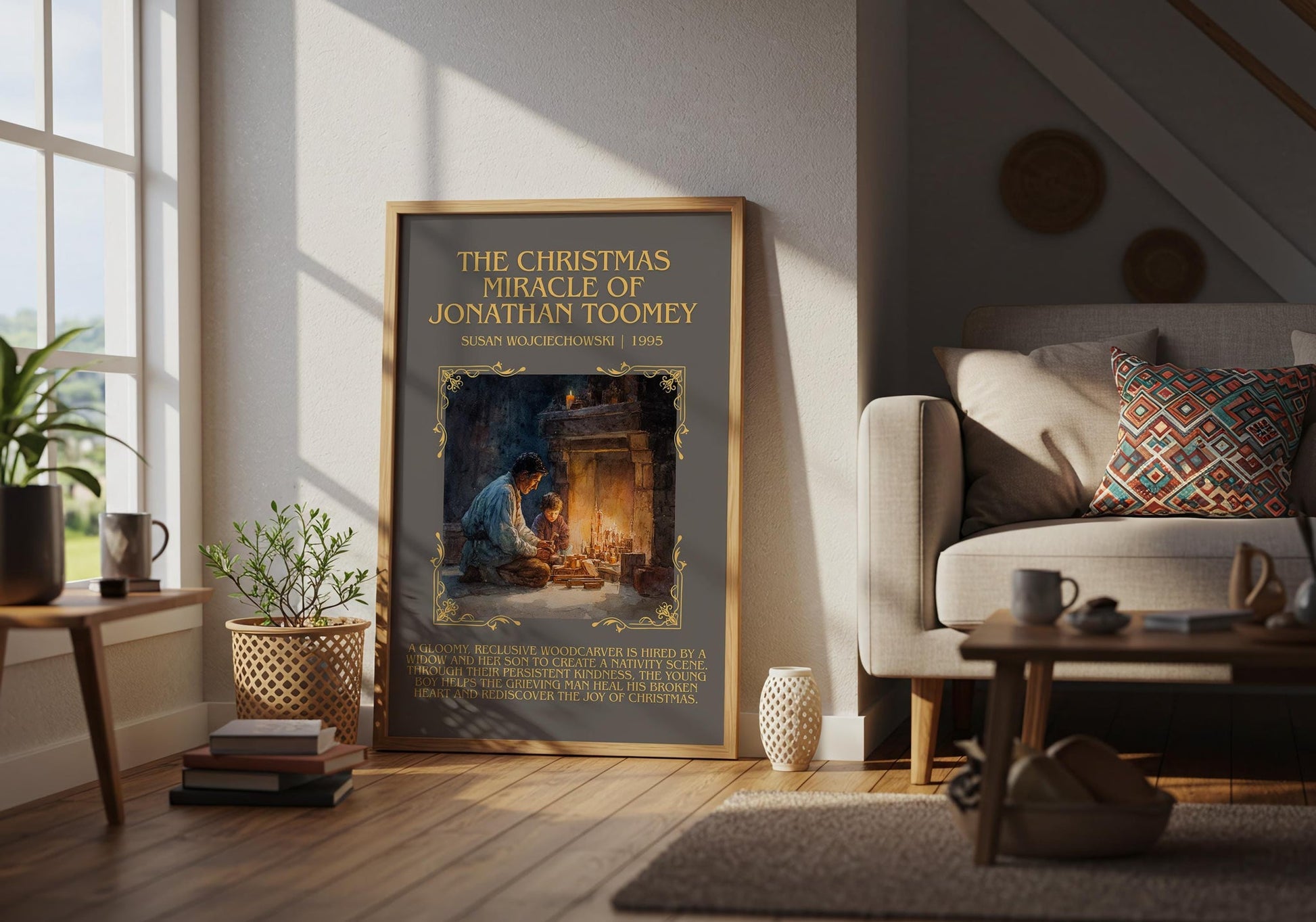 The Christmas Miracle of Jonathan Toomey minimalist poster paired in gallery wall – literary art prints