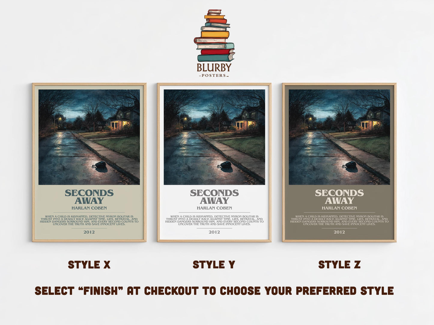Seconds Away bookish poster colour and style options – Harlan Coben book art