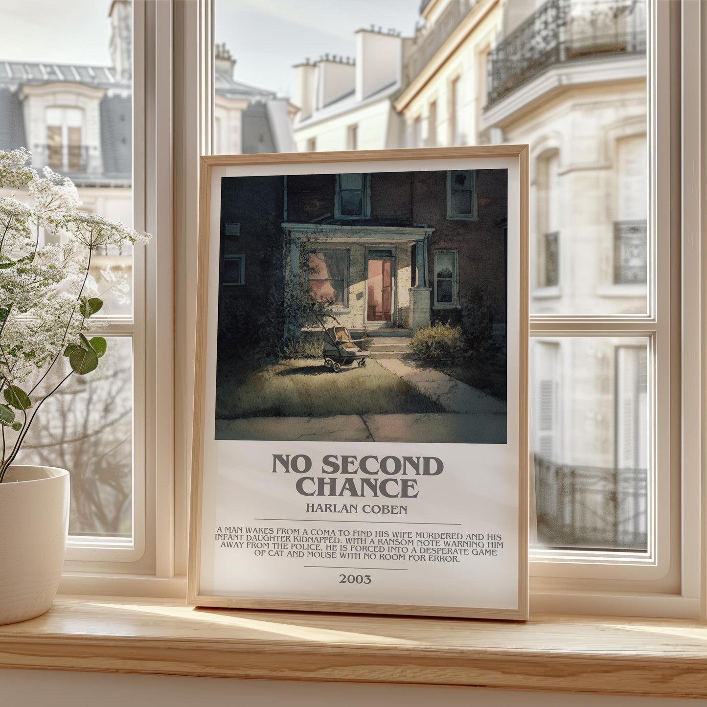 No Second Chance bookish print framed by window – literary home decor