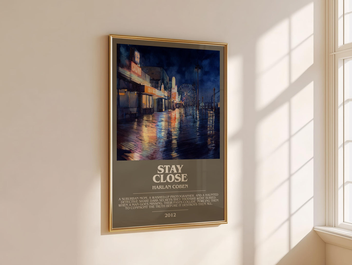 Stay Close bookish book poster framed on wall – thriller wall art