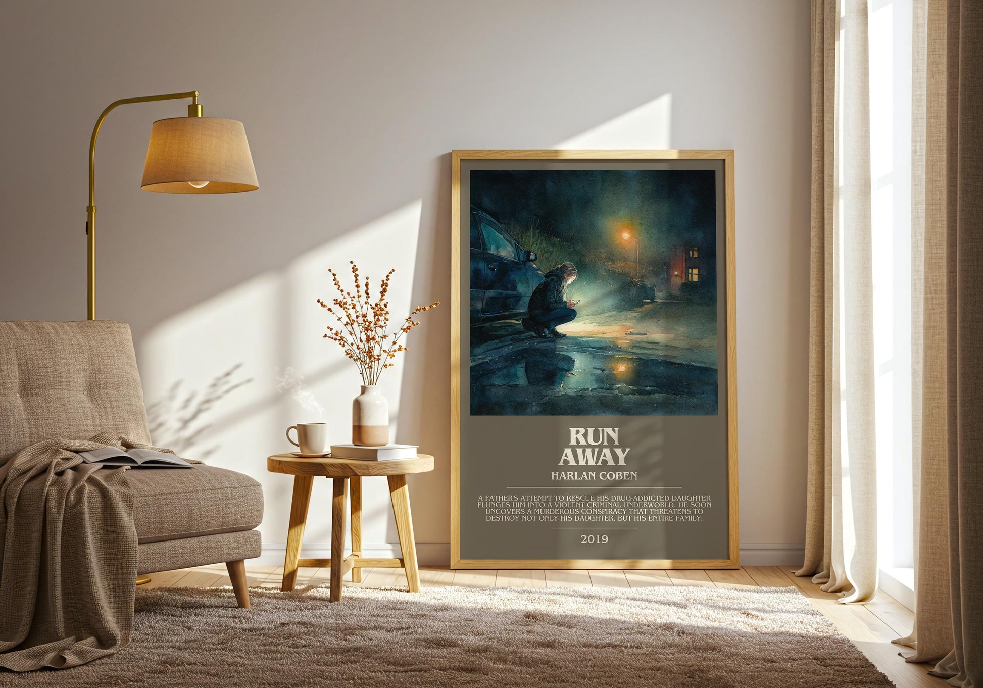 Run Away bookish print on bookshelf – Harlan Coben fan gift