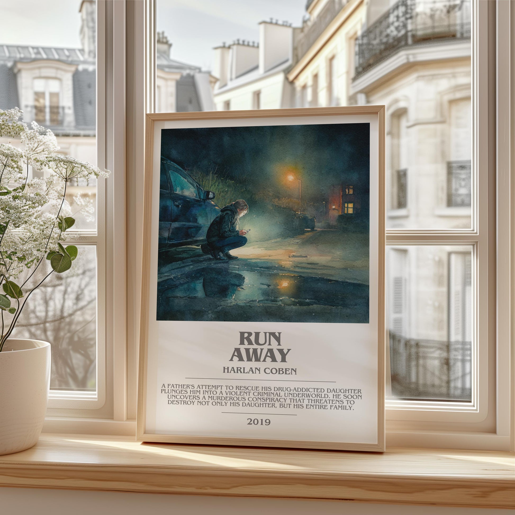 Run Away bookish print framed by window – literary home decor