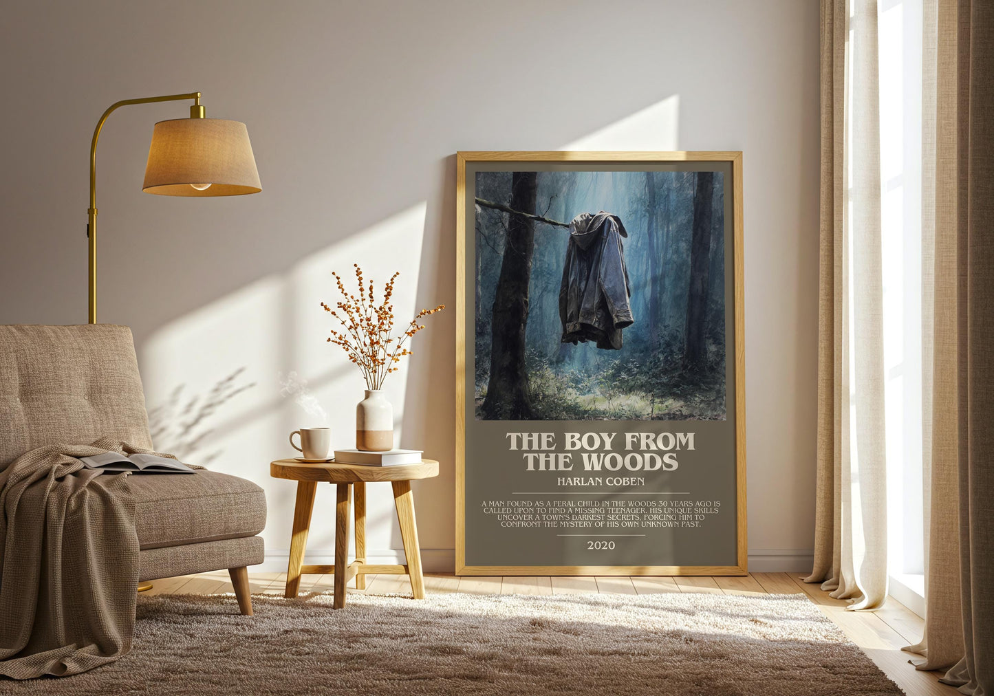 The Boy from the Woods bookish print on bookshelf – Harlan Coben fan gift
