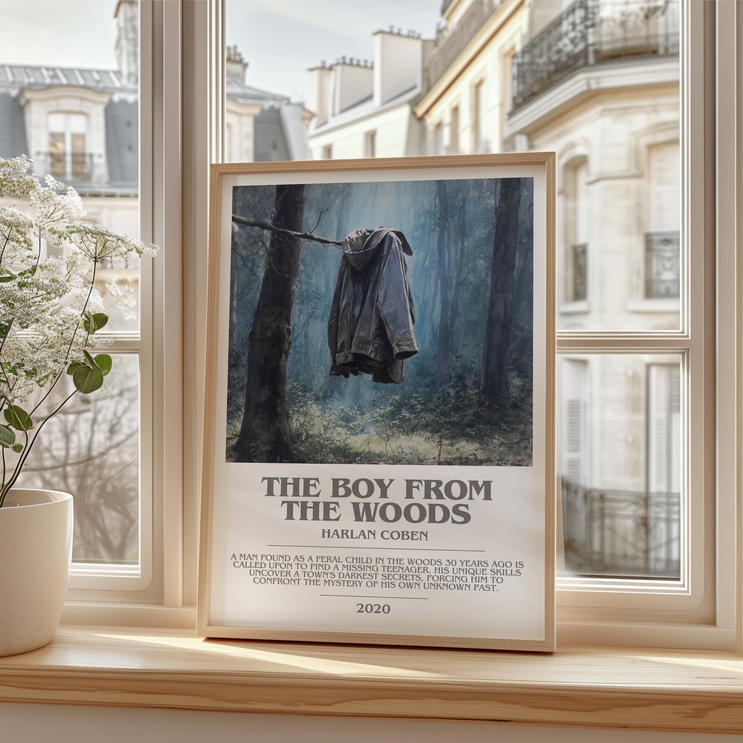 The Boy from the Woods bookish print framed by window – literary home decor