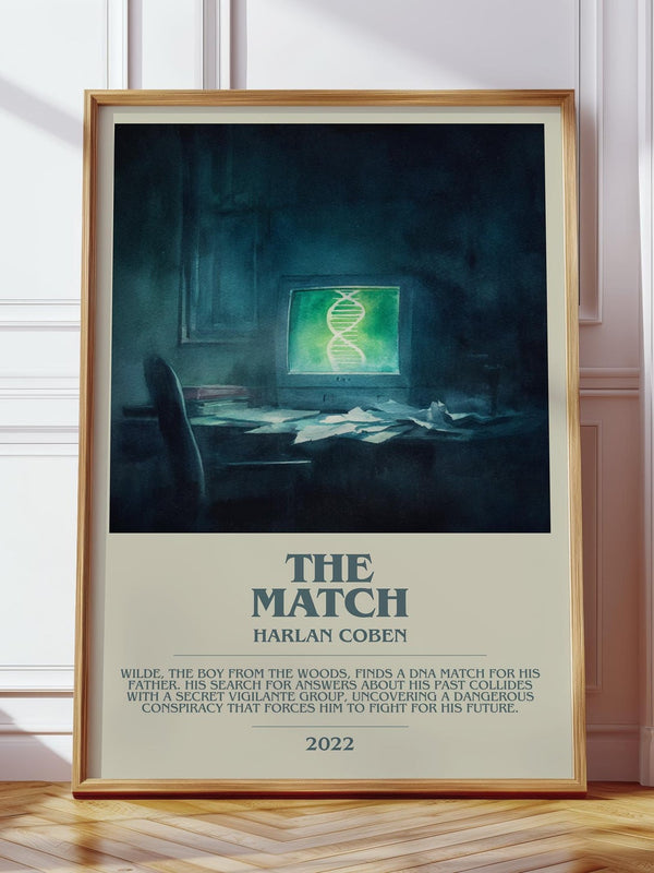 The Match bookish print in frame leaning in hallway – thriller wall art