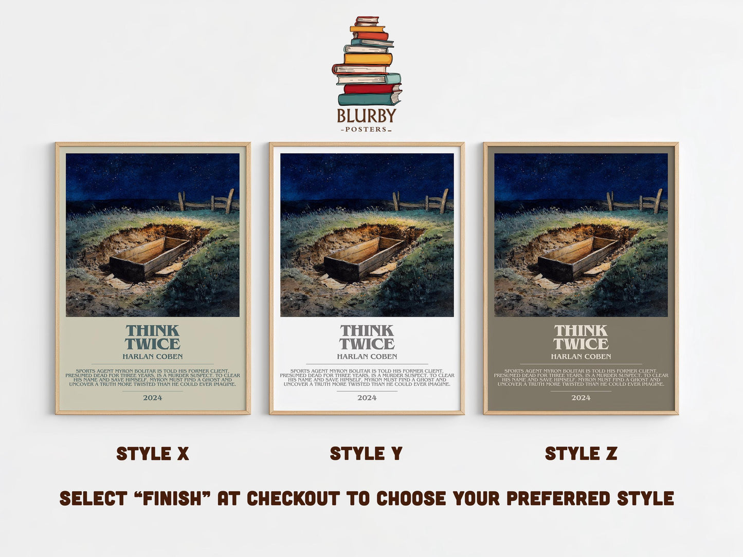 Think Twice bookish poster colour and style options – Harlan Coben book art