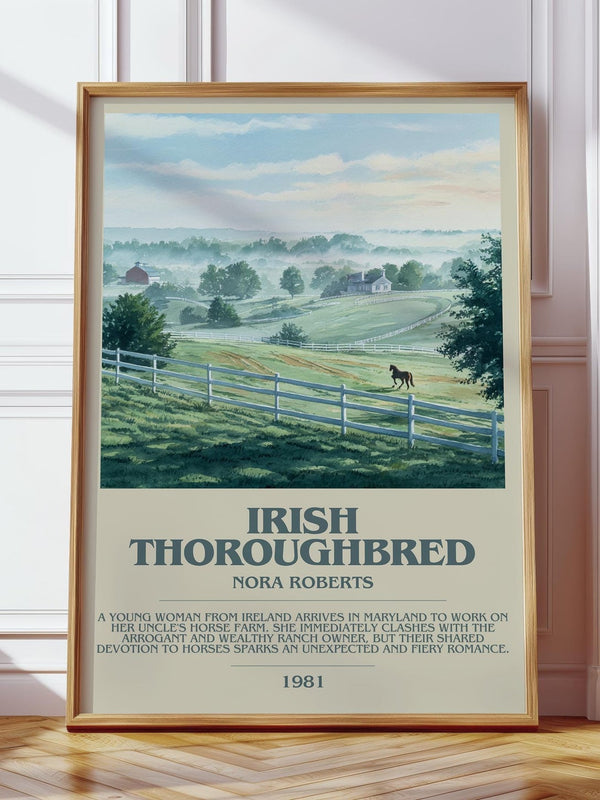 Irish Thoroughbred bookish print in frame leaning in hallway – romance wall art