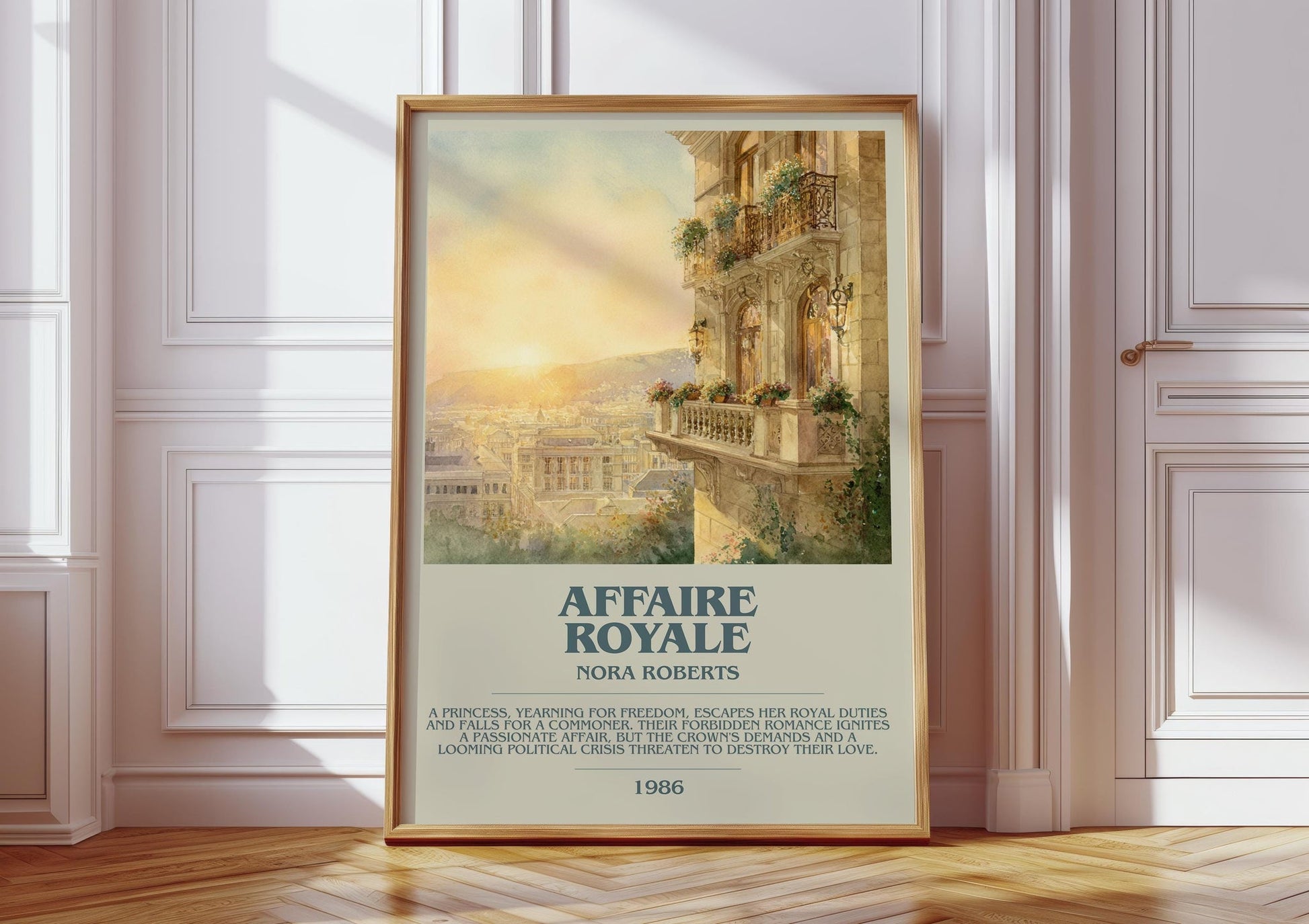 Affaire Royale bookish print in frame leaning in hallway – romance wall art