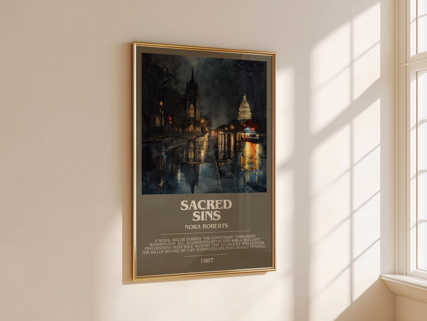 Sacred Sins bookish book poster framed on wall – thriller wall art