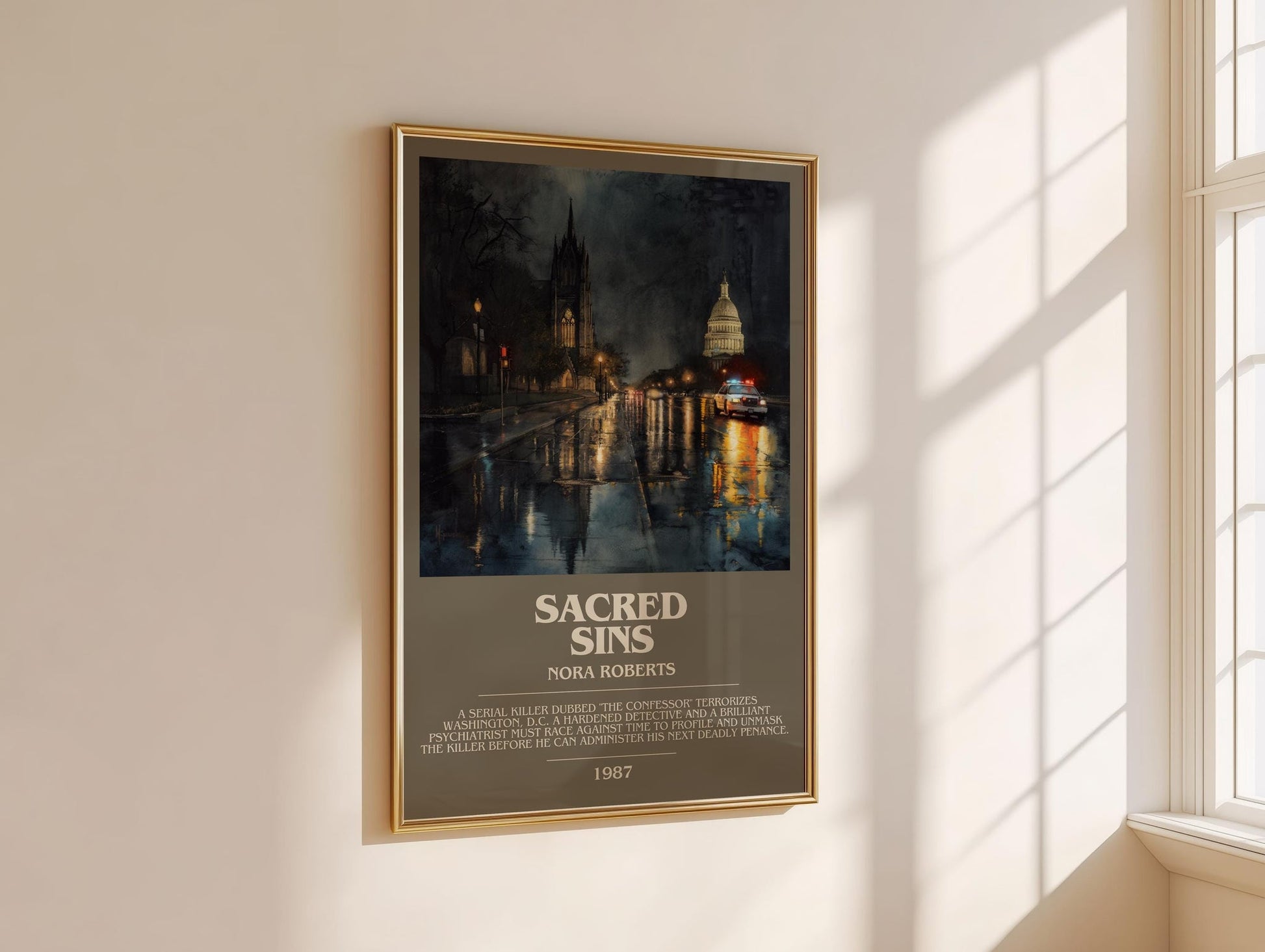 Sacred Sins bookish book poster framed on wall – thriller wall art