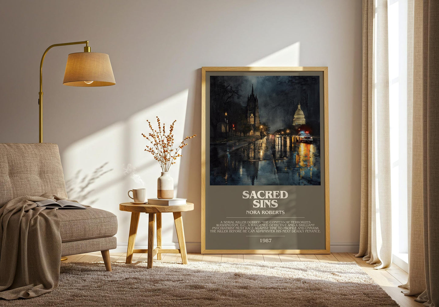 Sacred Sins bookish print on bookshelf – Nora Roberts fan gift