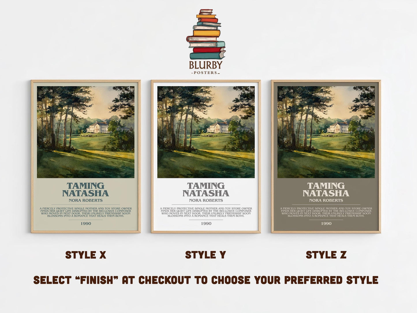 Taming Natasha bookish poster colour and style options – Nora Roberts book art