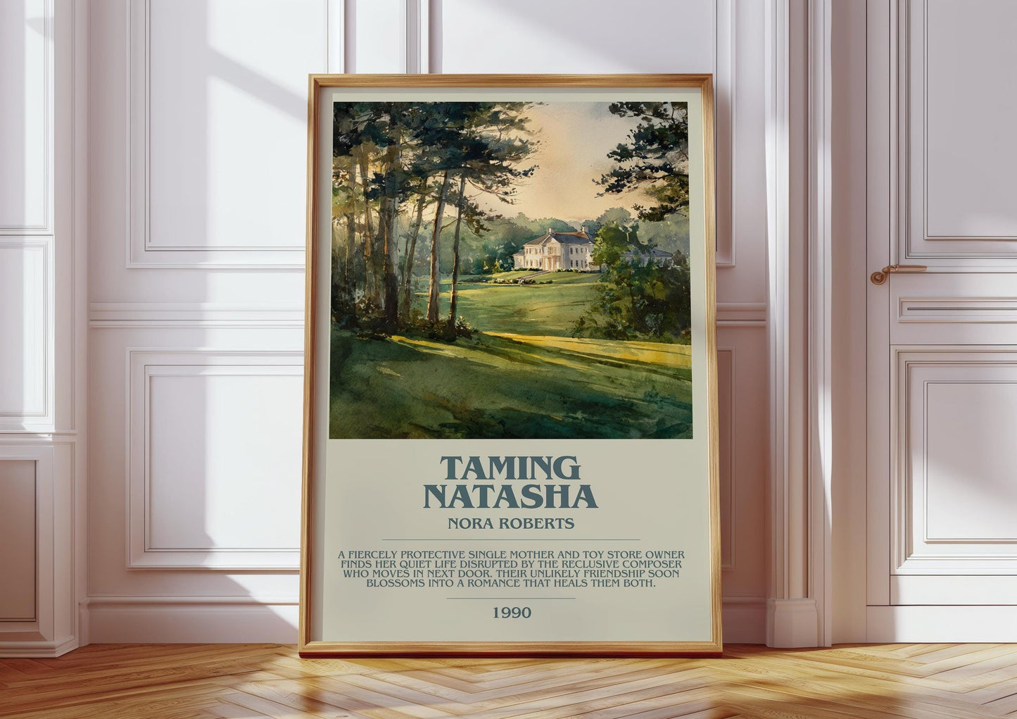 Taming Natasha bookish print in frame leaning in hallway – romance wall art