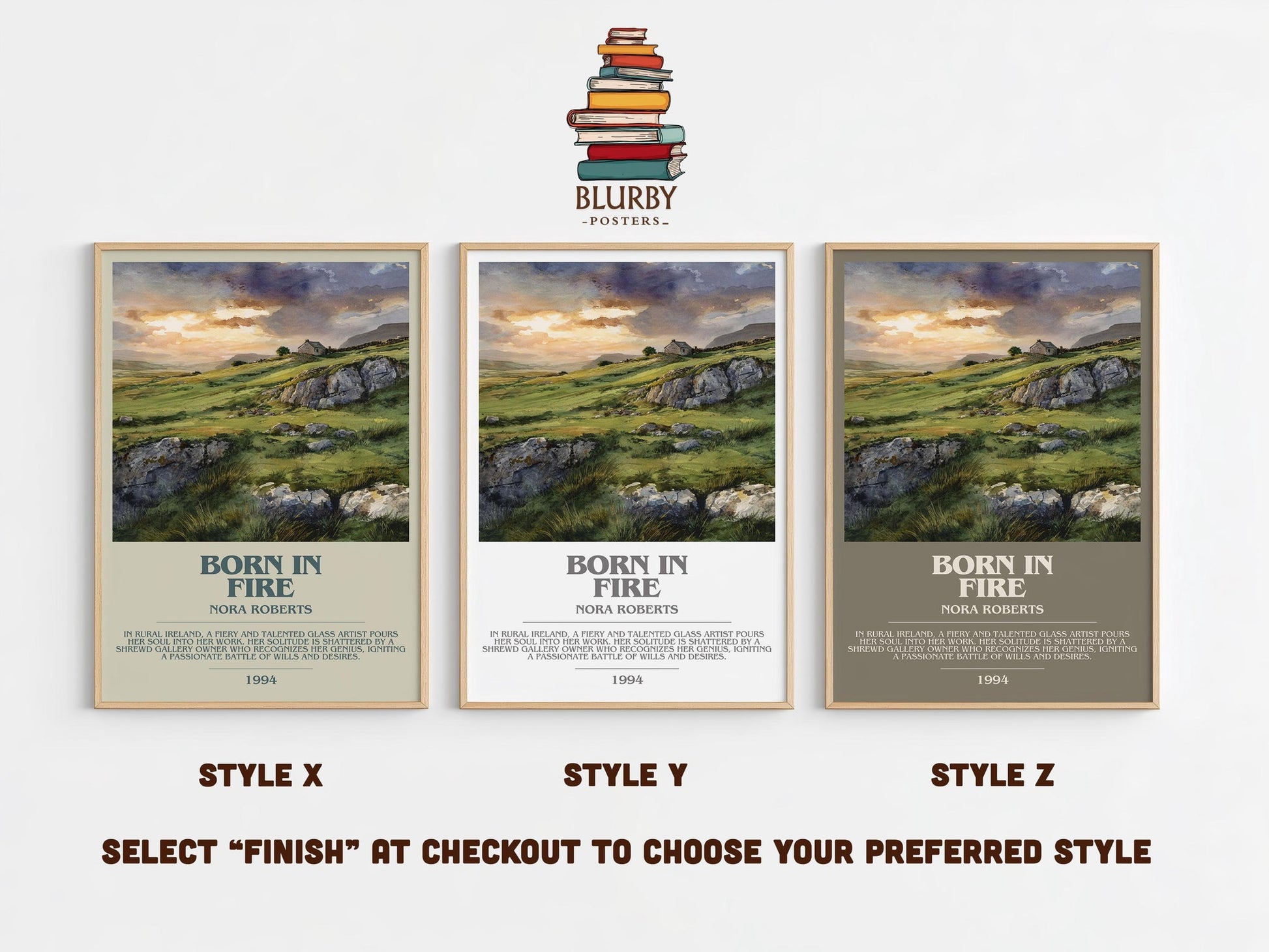 Born in Fire bookish poster colour and style options – Nora Roberts book art