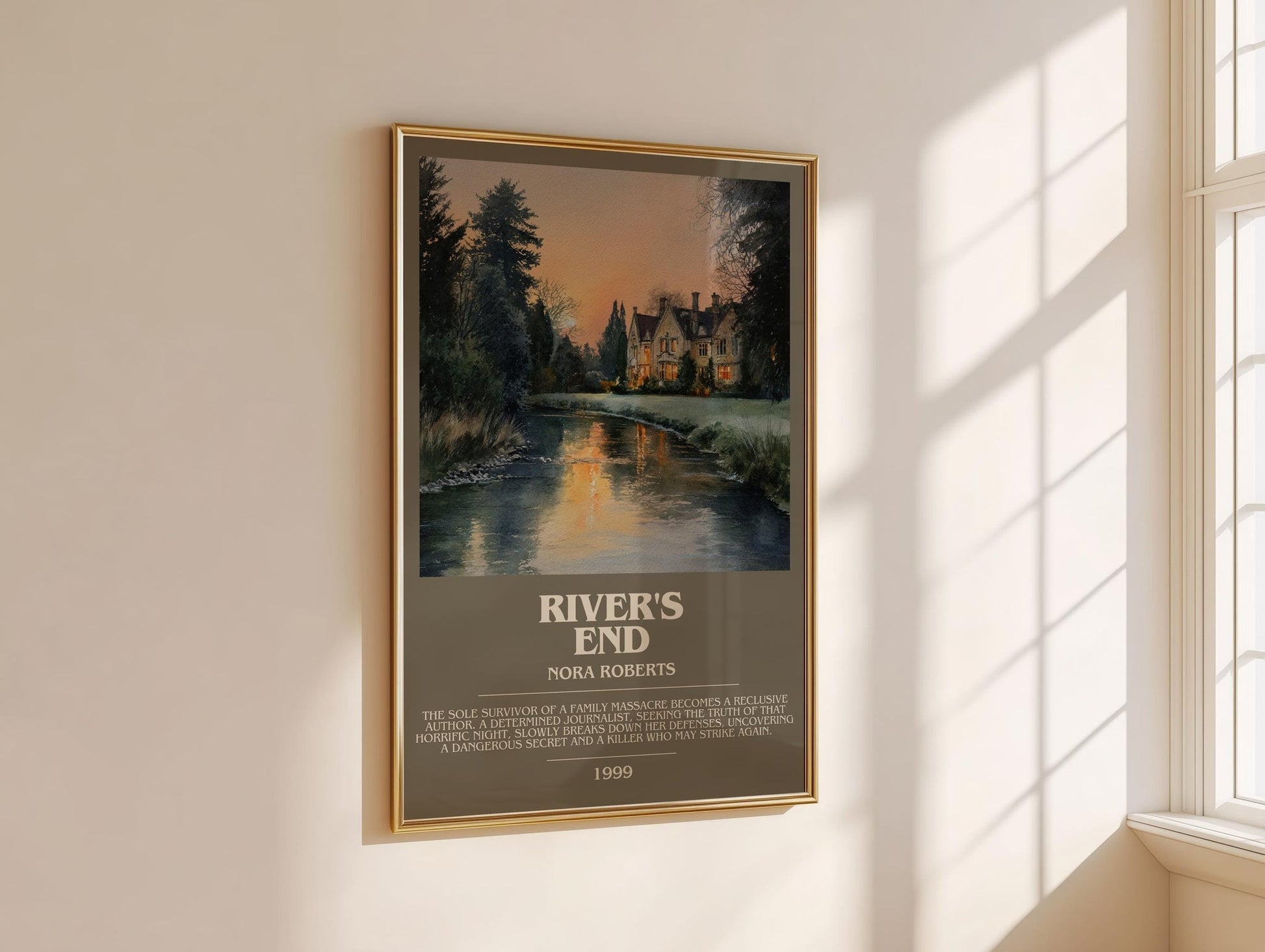 River's End bookish book poster framed on wall – thriller wall art