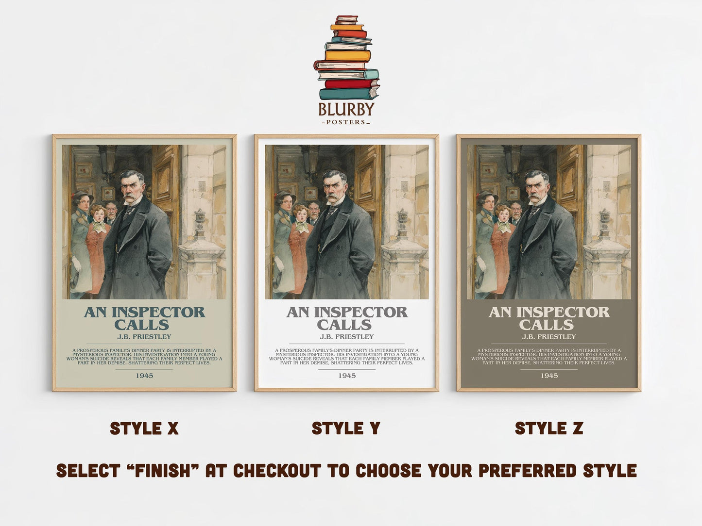 An Inspector Calls bookish poster colour and style options – J. B. Priestley book art