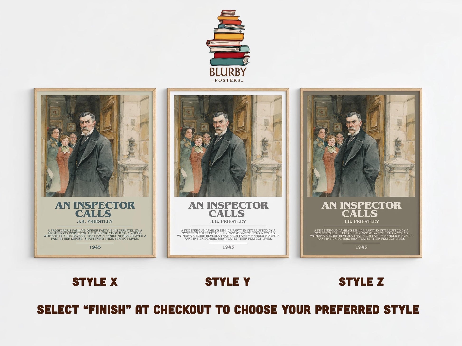 An Inspector Calls bookish poster colour and style options – J. B. Priestley book art