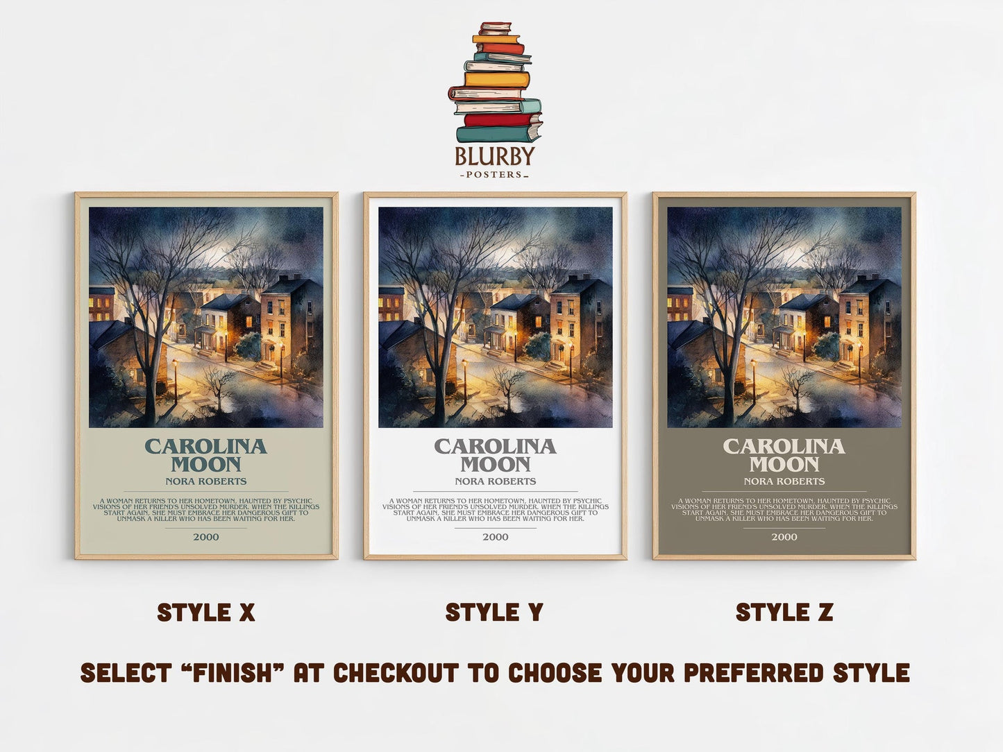 Carolina Moon bookish poster colour and style options – Nora Roberts book art