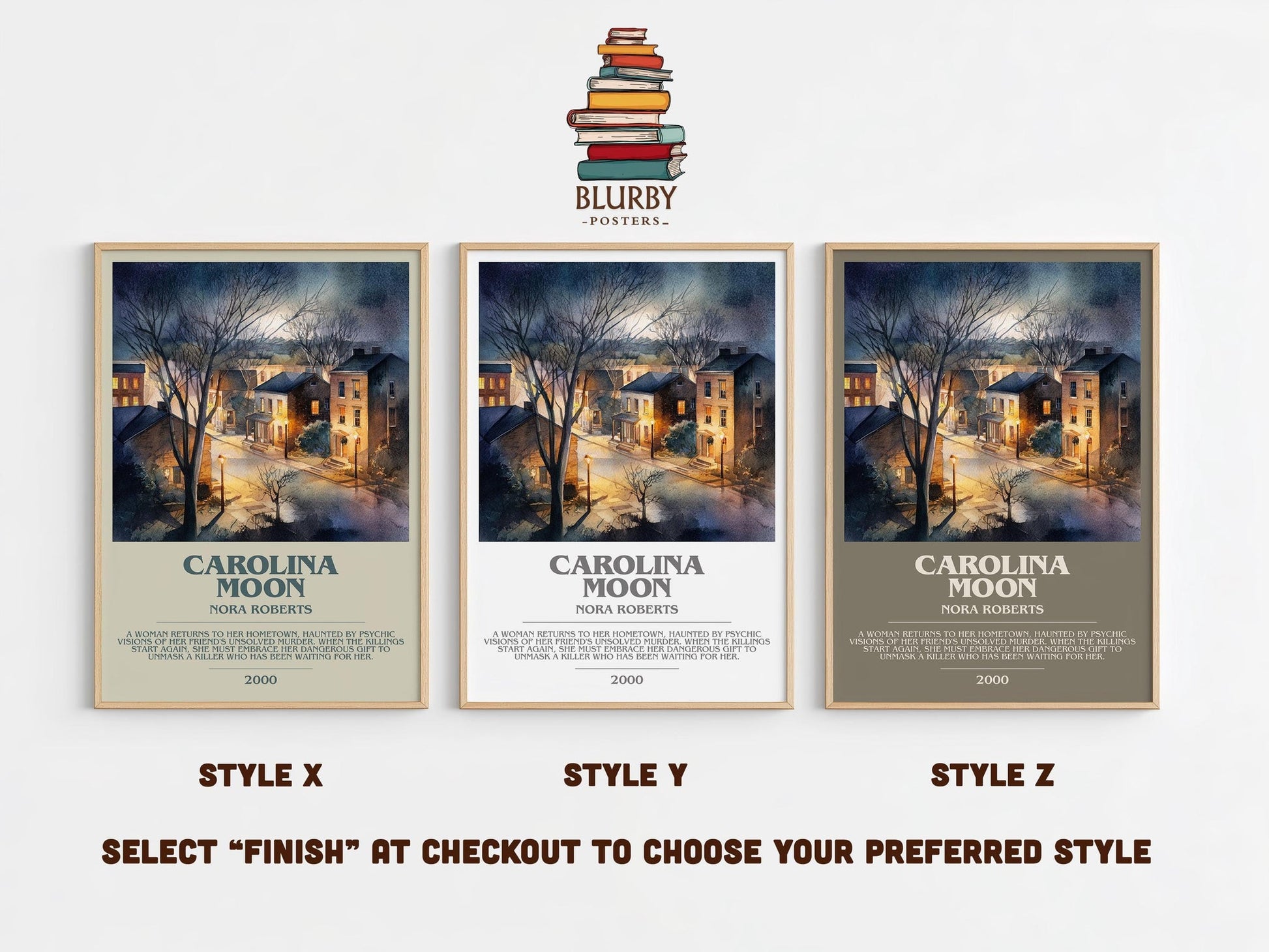 Carolina Moon bookish poster colour and style options – Nora Roberts book art