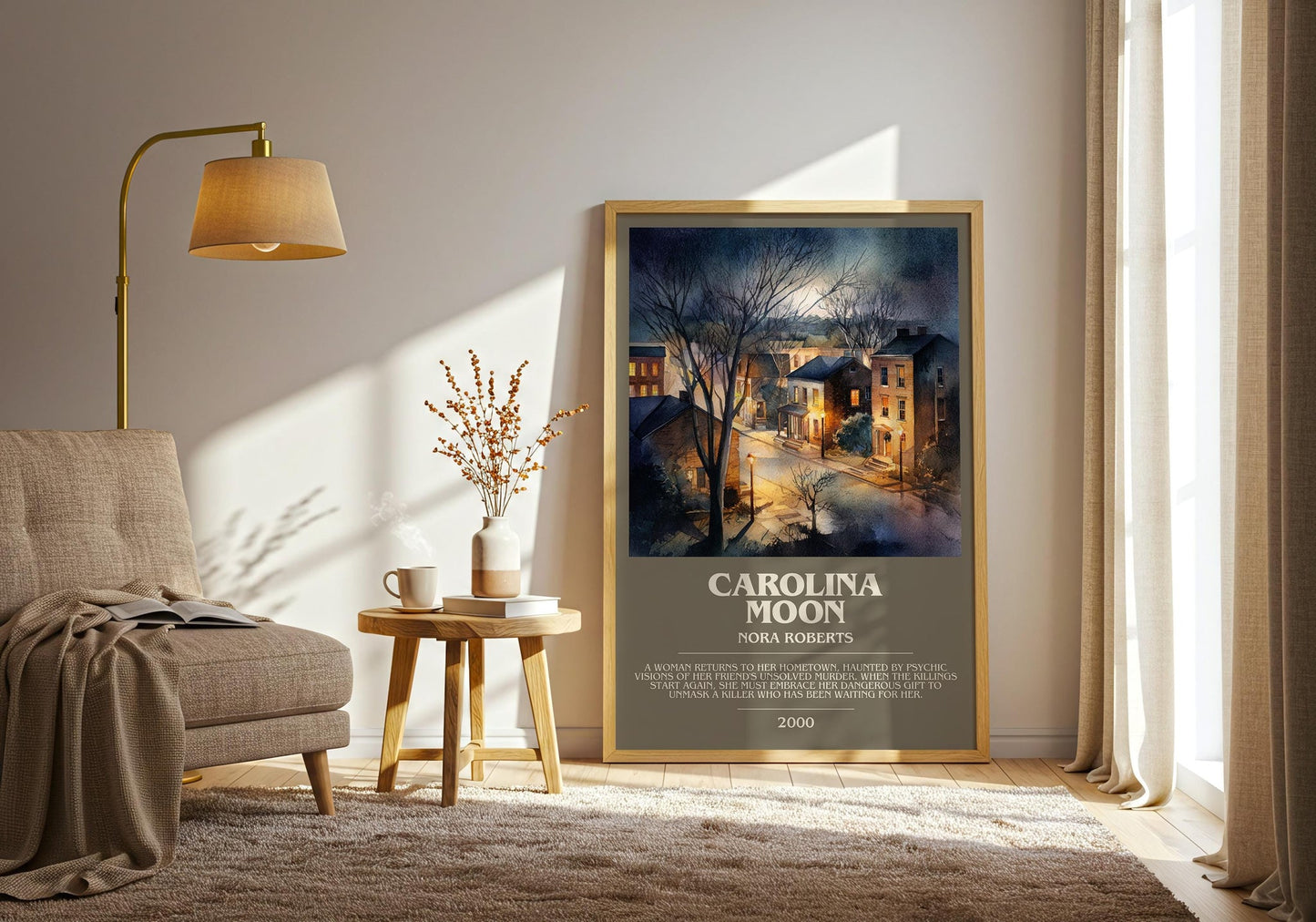Carolina Moon bookish print on bookshelf – Nora Roberts fan gift