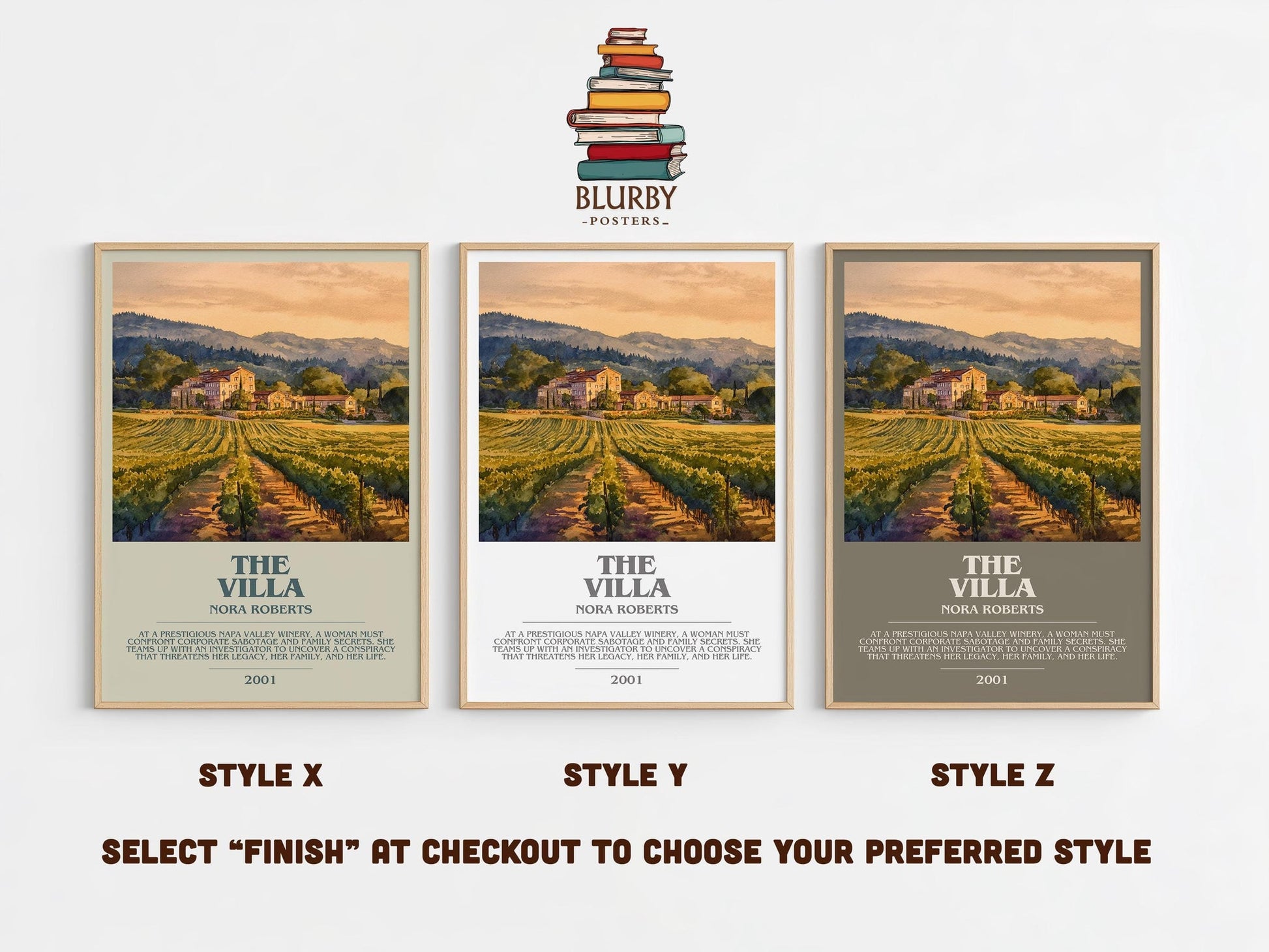 The Villa bookish poster colour and style options – Nora Roberts book art