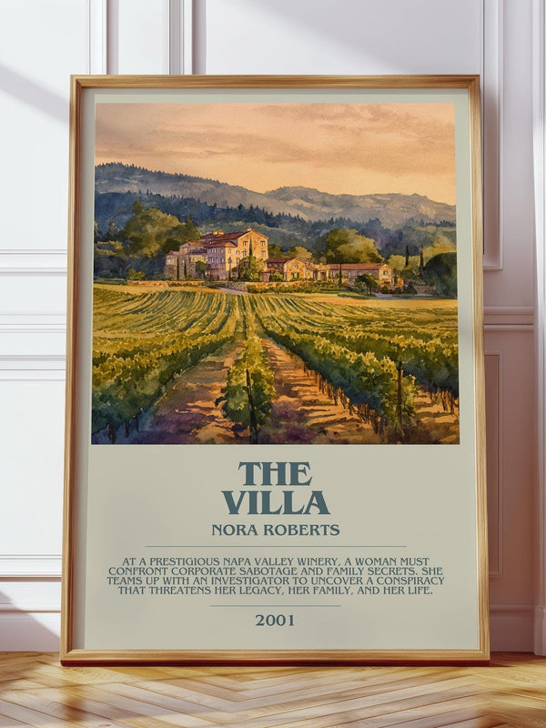 The Villa bookish print in frame leaning in hallway – romance wall art