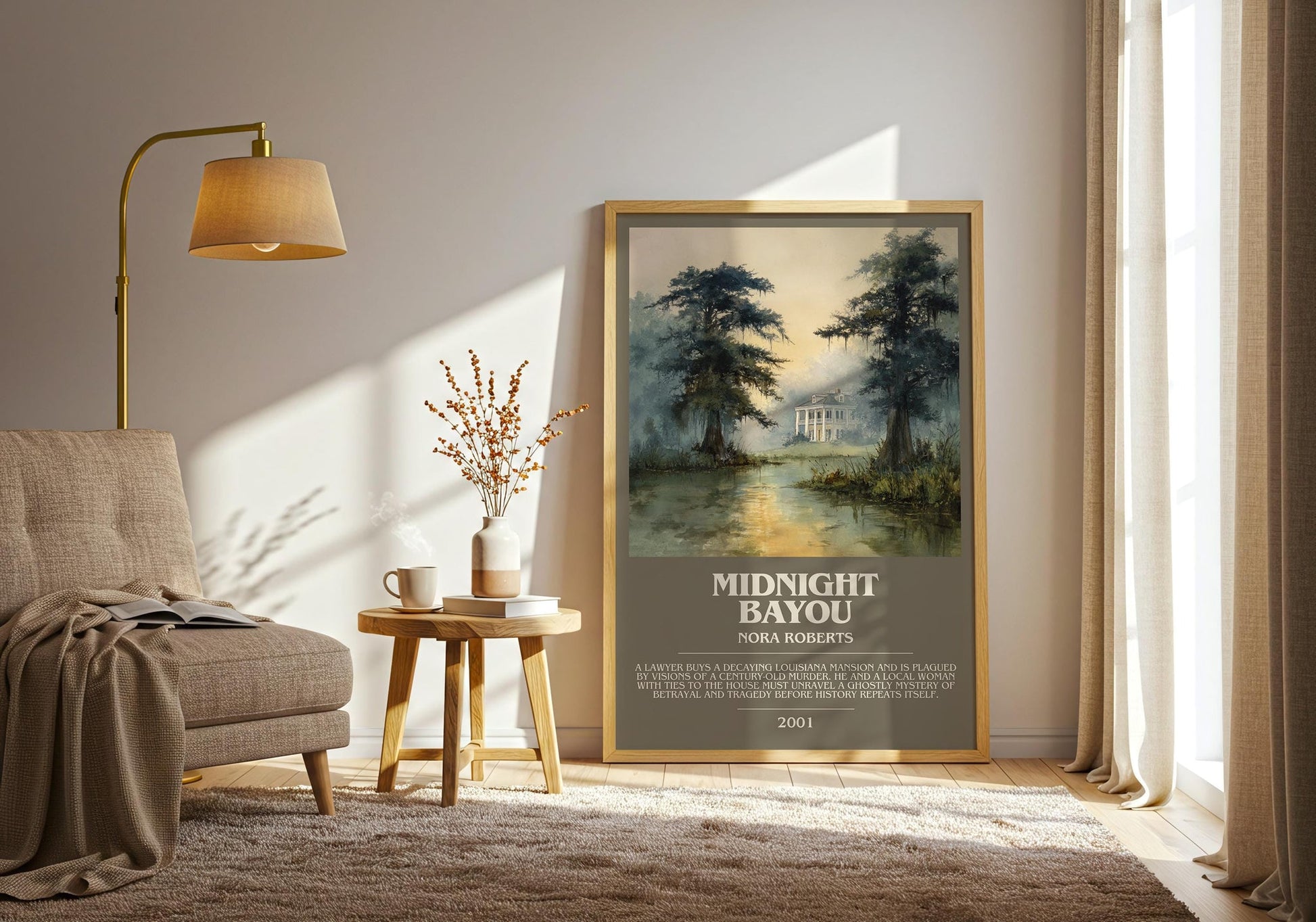 Midnight Bayou bookish print on bookshelf – Nora Roberts fan gift