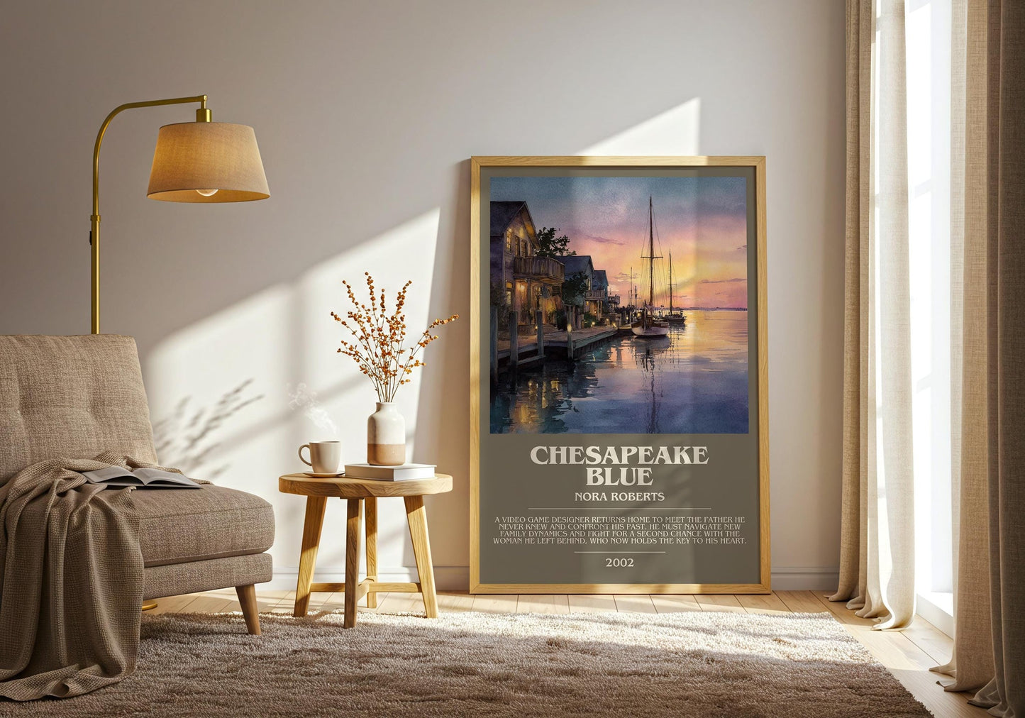Chesapeake Blue bookish print on bookshelf – Nora Roberts fan gift