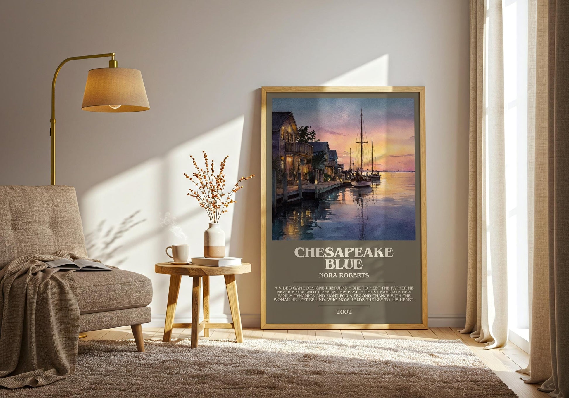 Chesapeake Blue bookish print on bookshelf – Nora Roberts fan gift