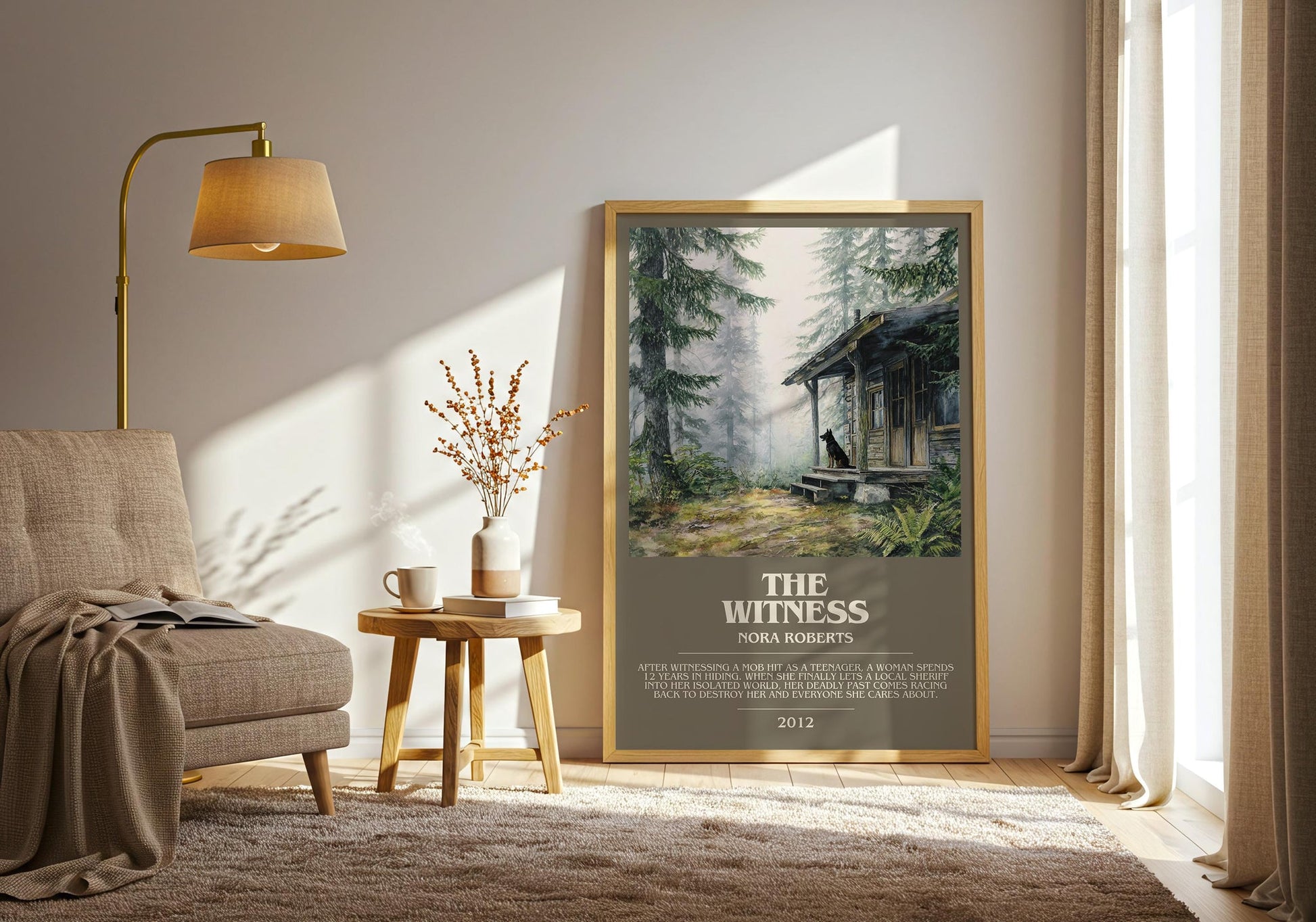The Witness bookish print on bookshelf – Nora Roberts fan gift