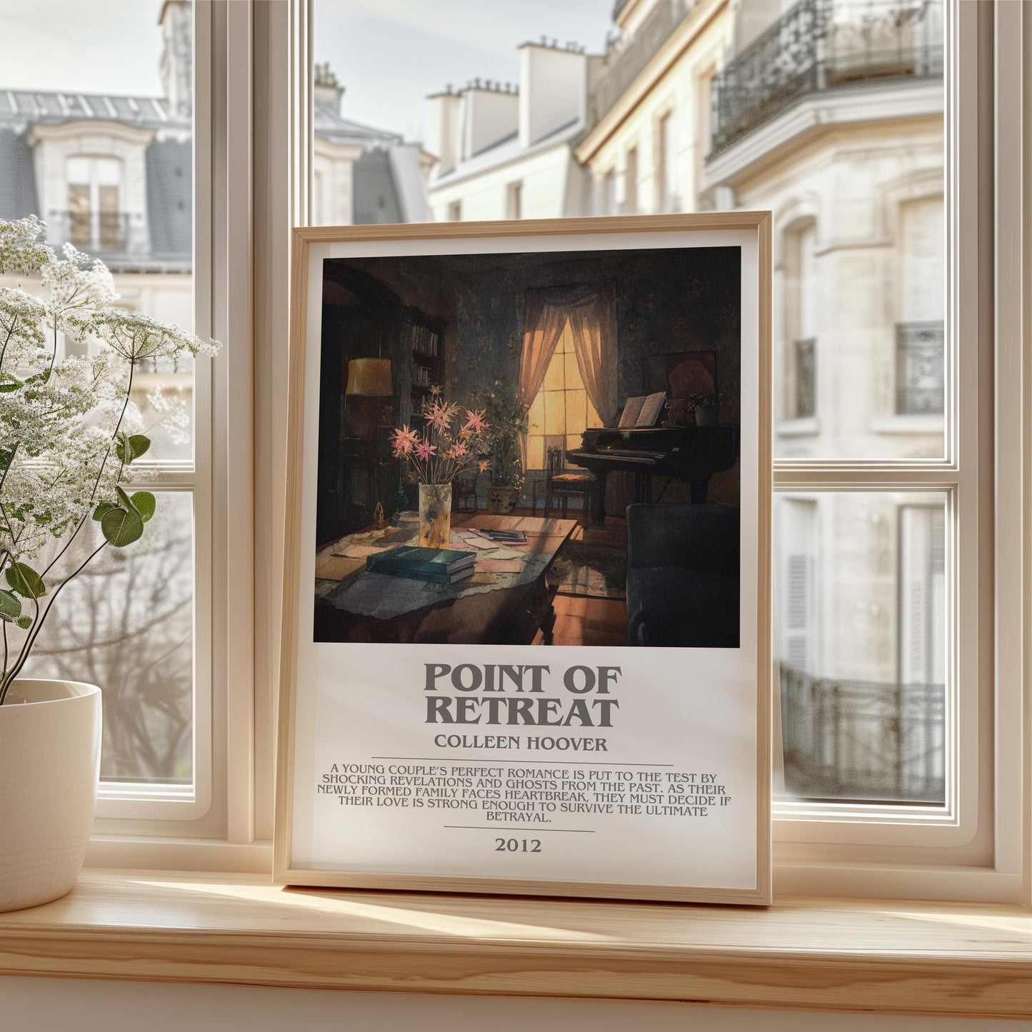 Point Of Retreat bookish print framed by window – literary home decor