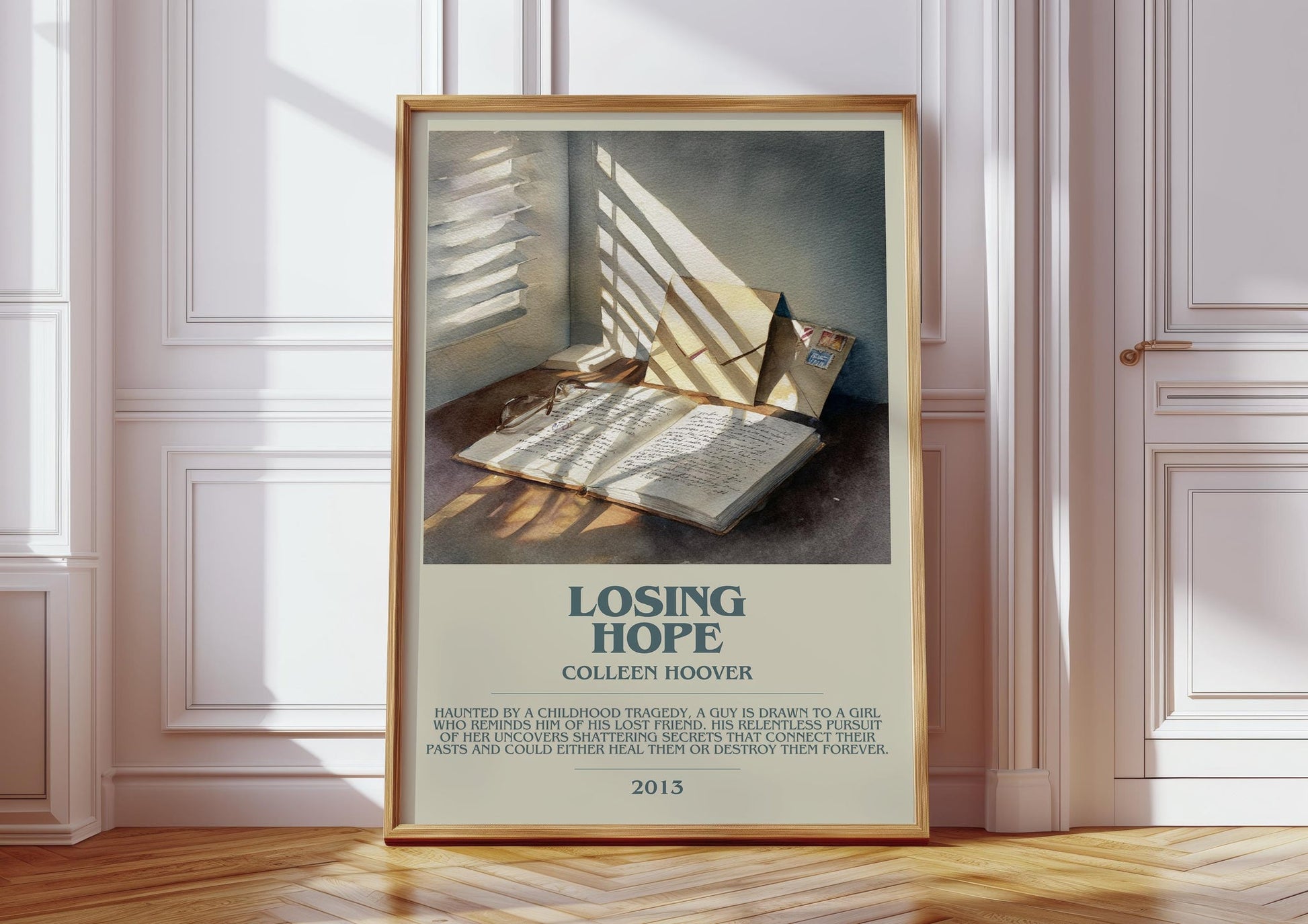 Losing Hope bookish print in frame leaning in hallway – romance wall art