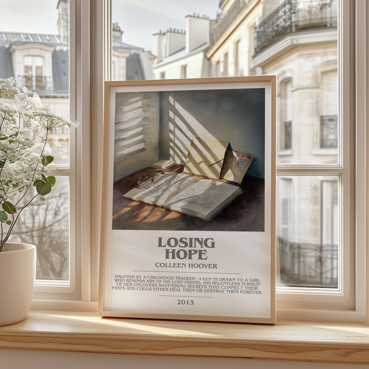 Losing Hope bookish print framed by window – literary home decor
