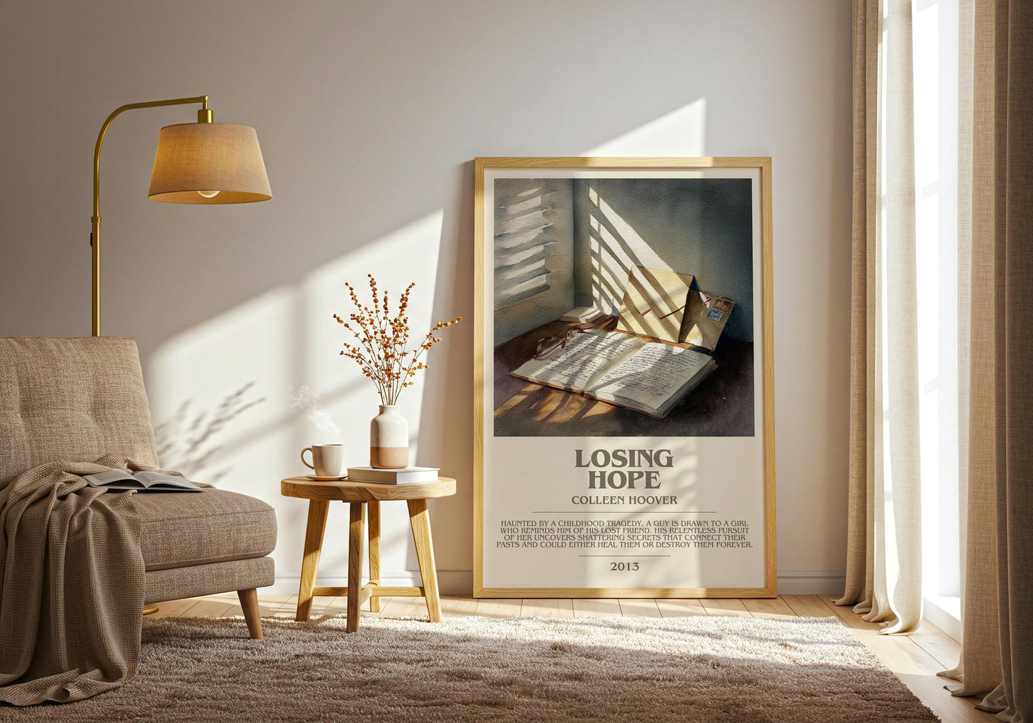 Losing Hope bookish print on bookshelf – Colleen Hoover fan gift