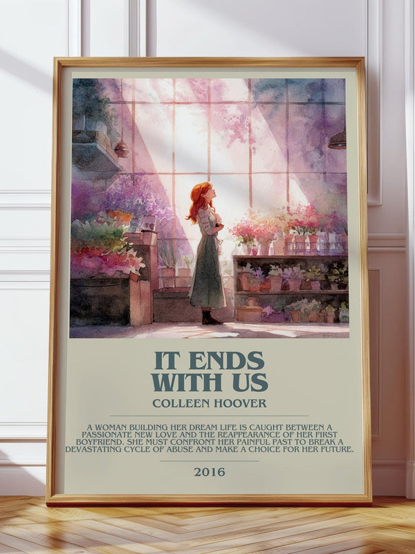 It Ends with Us bookish print in frame leaning in hallway – thriller wall art
