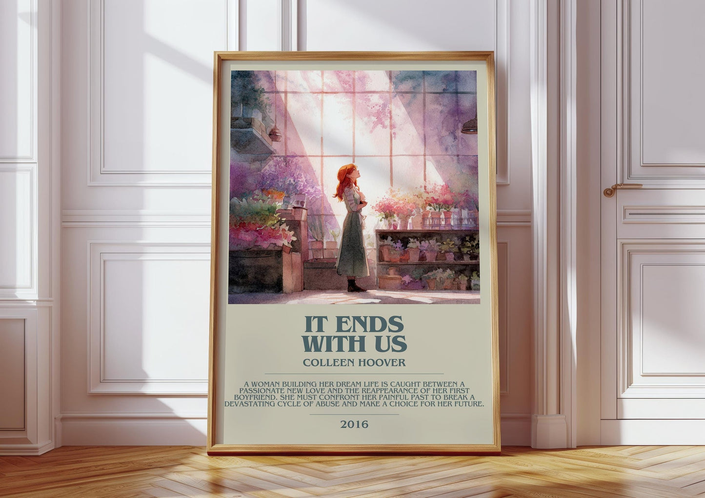 It Ends with Us bookish print in frame leaning in hallway – thriller wall art