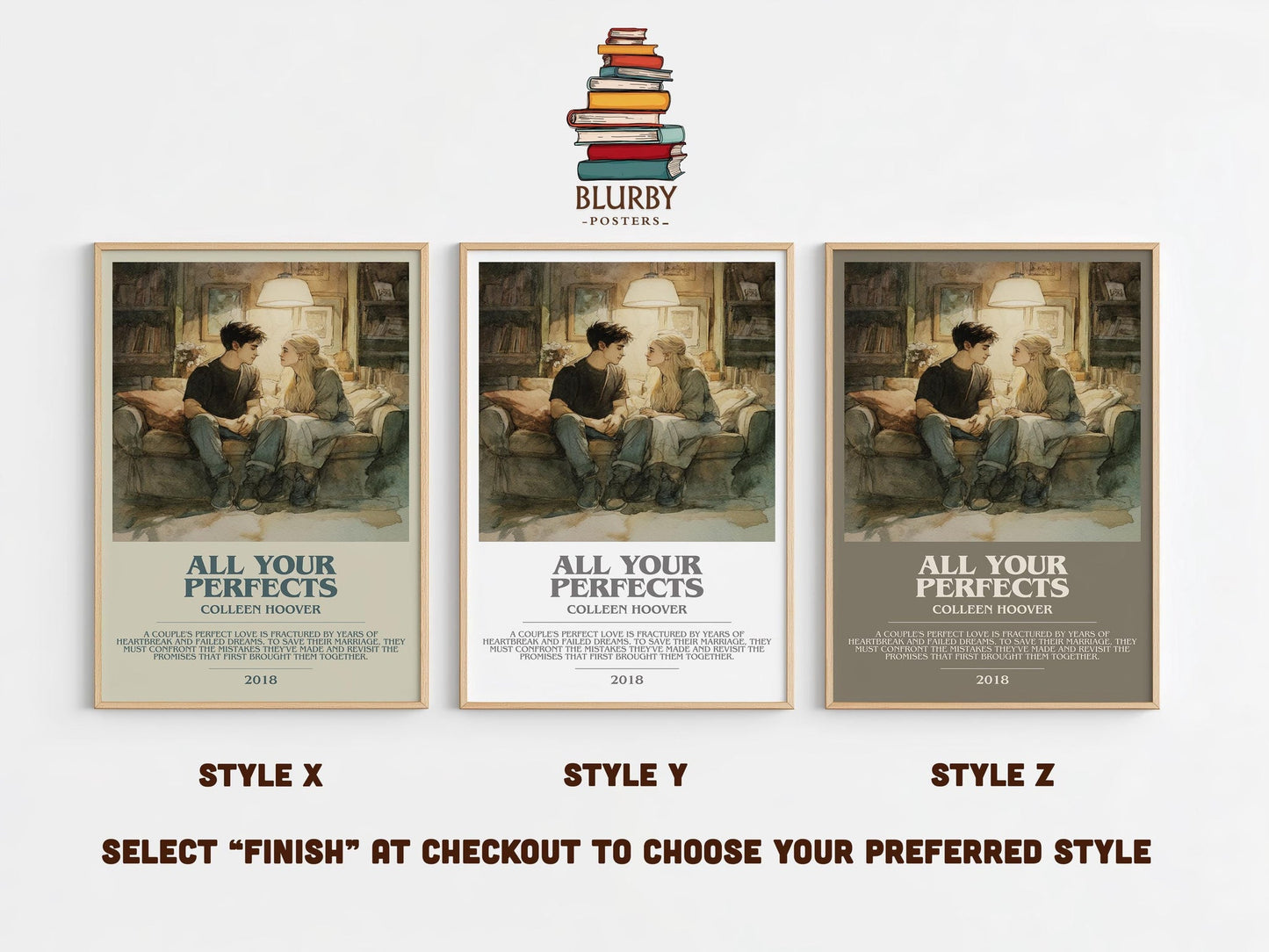 All Your Perfects bookish poster colour and style options – Colleen Hoover book art