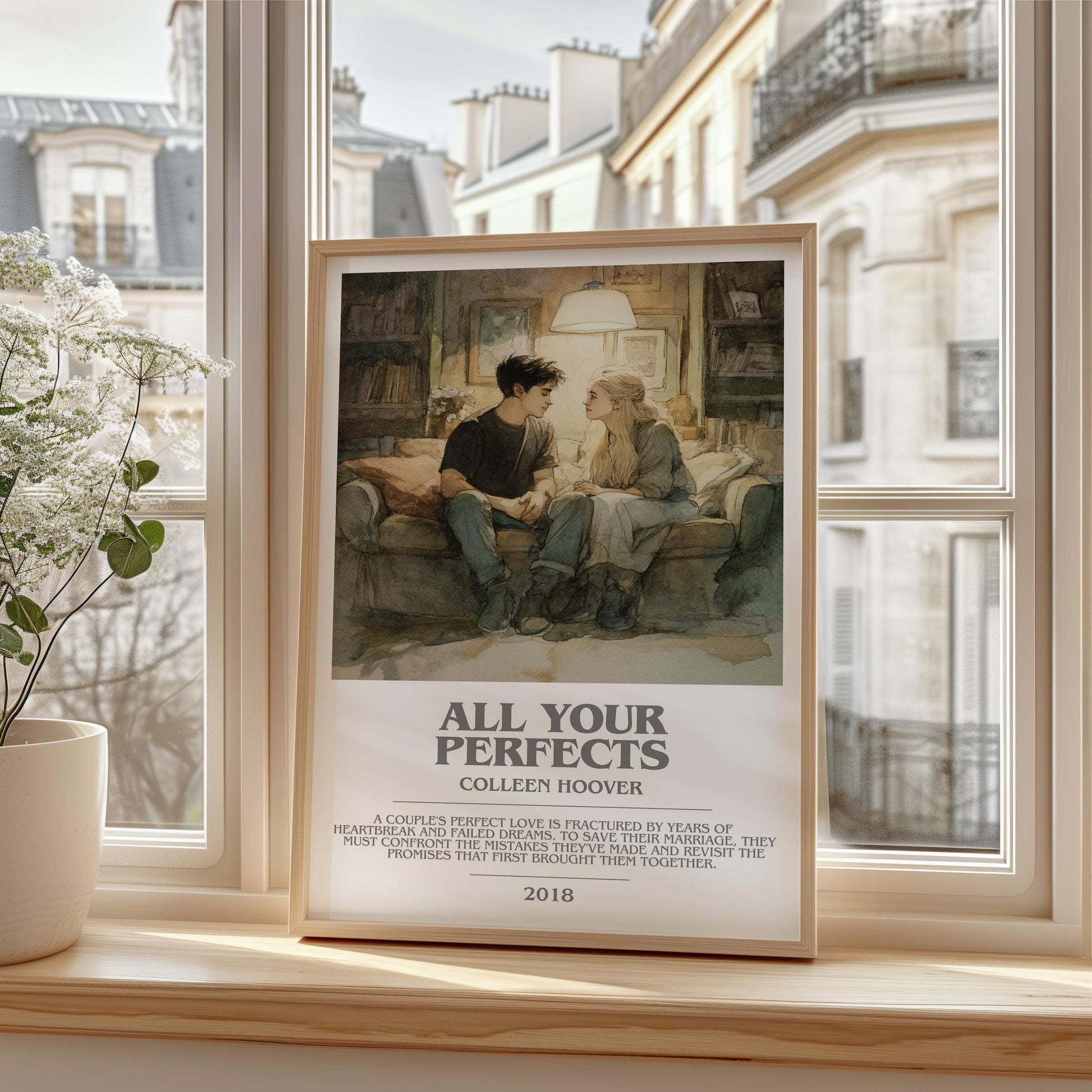 All Your Perfects bookish print framed by window – literary home decor