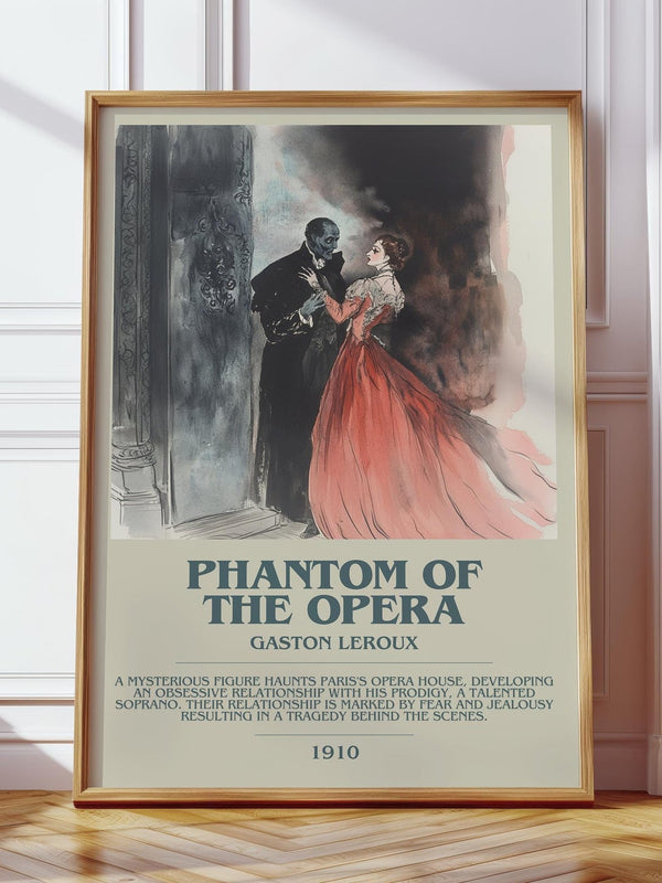 The Phantom of the Opera bookish print in frame leaning in hallway – gothic wall art