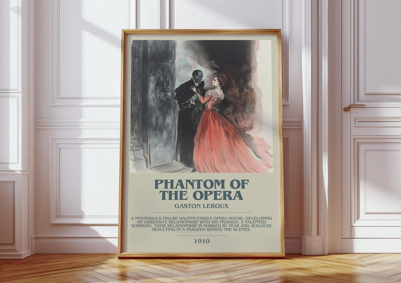 The Phantom of the Opera bookish print in frame leaning in hallway – gothic wall art