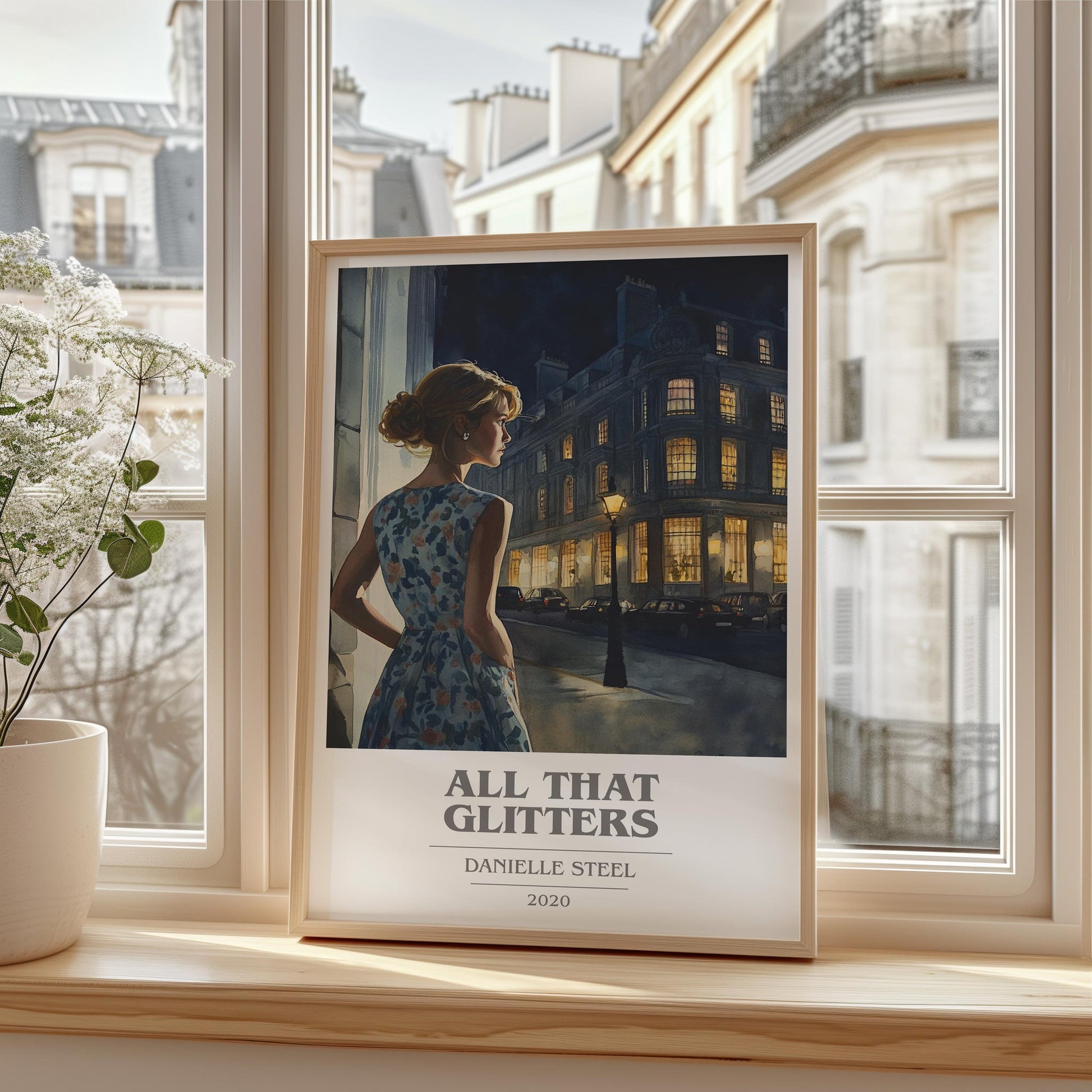 All that Glitters book cover print framed by window – literary home decor