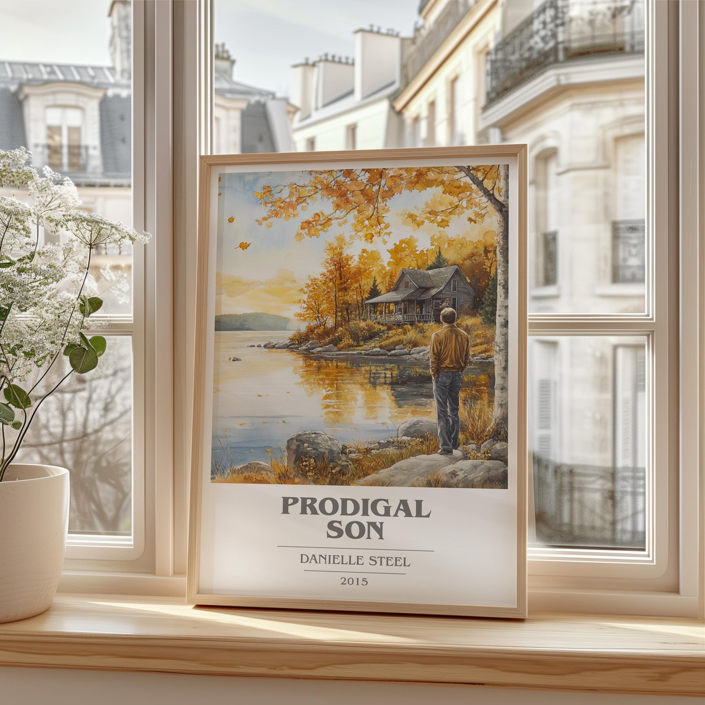 Prodigal Son book cover print framed by window – literary home decor