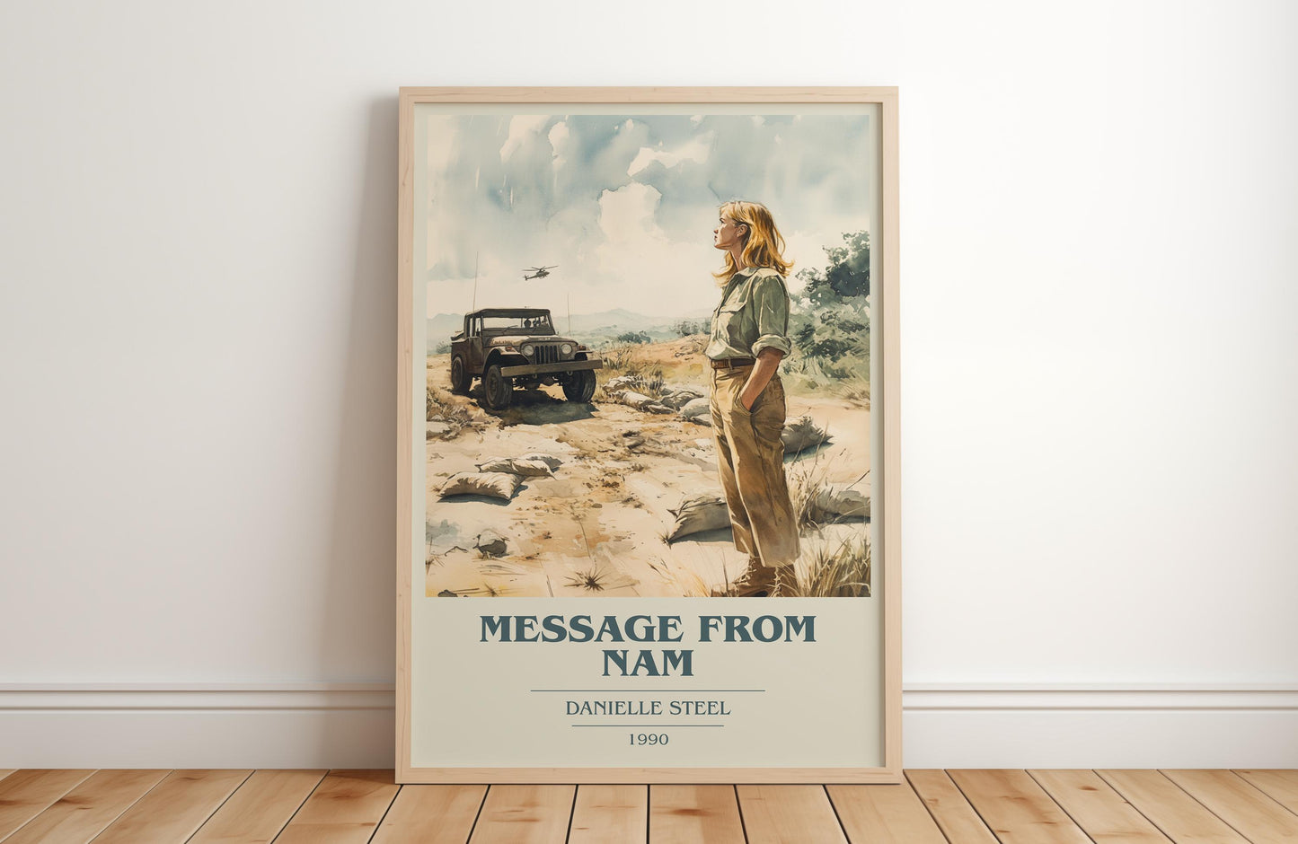 Message from Nam book cover print in frame leaning in hallway – historical fiction wall art
